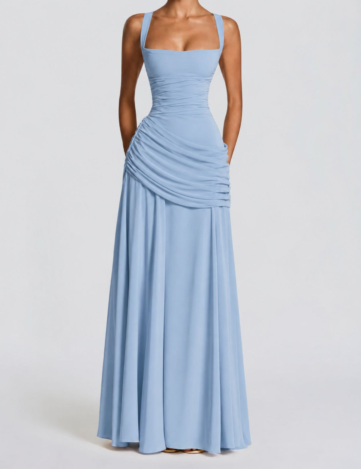 Victoire Square Neck Elegant Maxi Dress / Blue