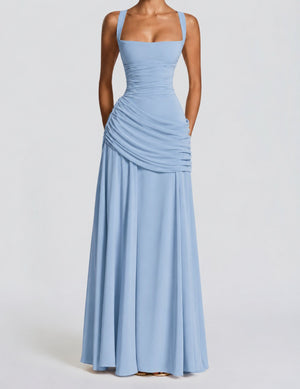 Victoire Square Neck Elegant Maxi Dress / Blue