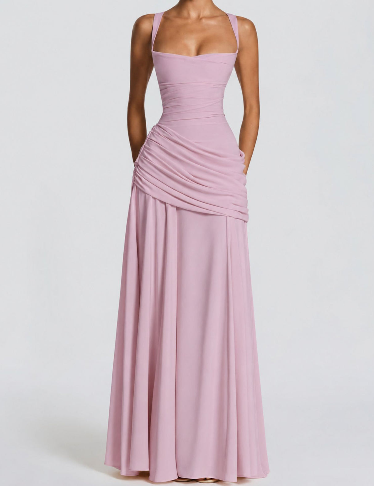 Victoire Square Neck Elegant Maxi Dress / Pink