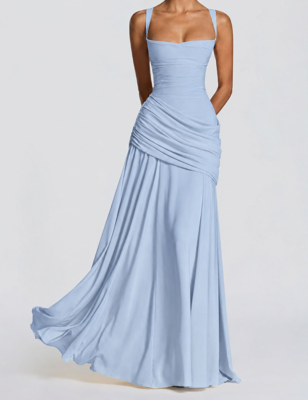 Victoire Square Neck Elegant Maxi Dress / Blue