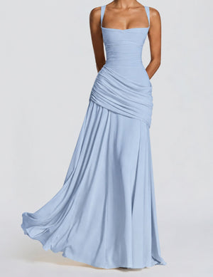 Victoire Square Neck Elegant Maxi Dress / Blue