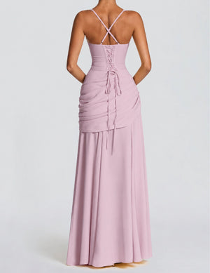 Victoire Square Neck Elegant Maxi Dress / Pink