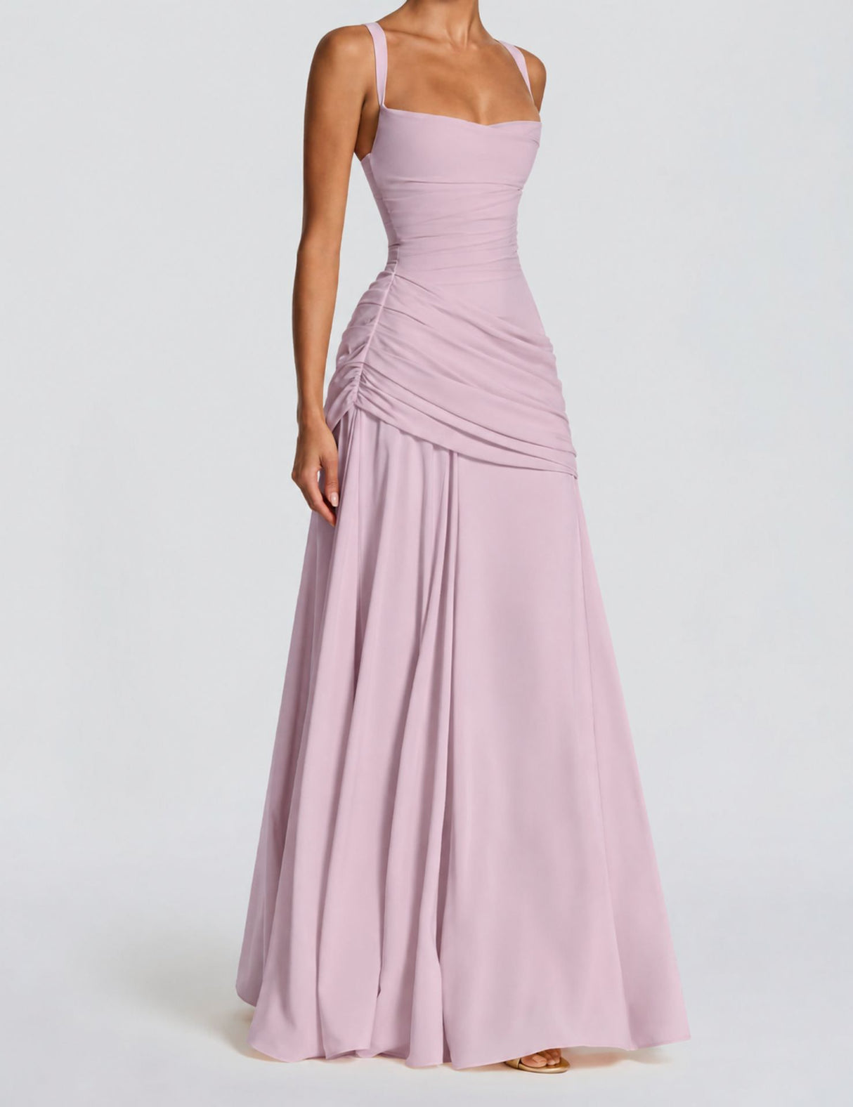 Victoire Square Neck Elegant Maxi Dress / Pink