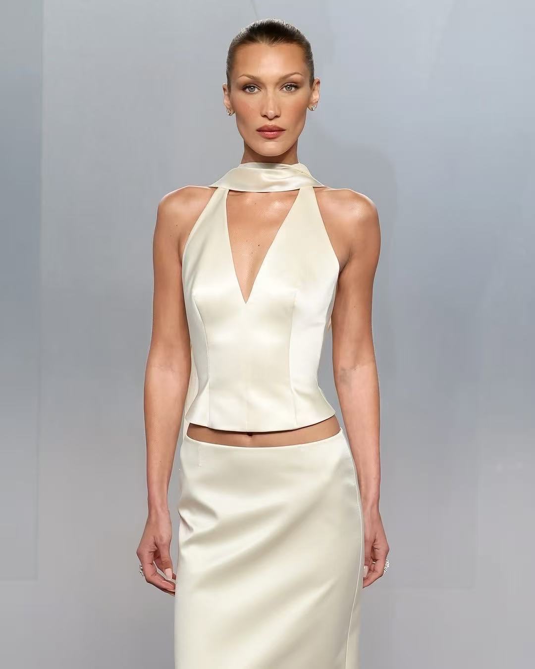 Vie Satin Halter Two Piece Set with Scarf