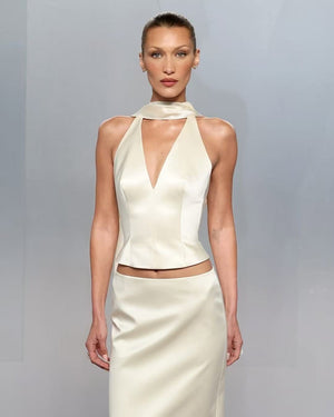 Vie Satin Halter Two Piece Set with Scarf