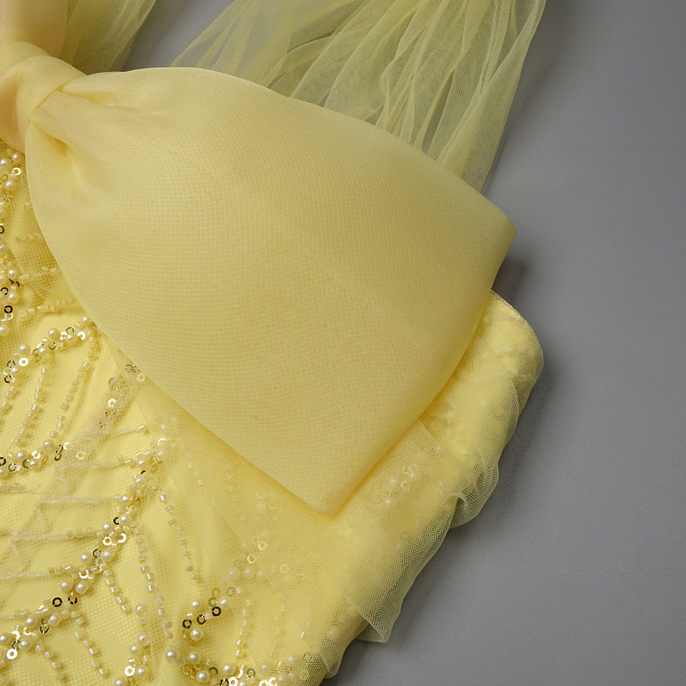 Vitesse Halter Maxi Dress with Bow in Yellow