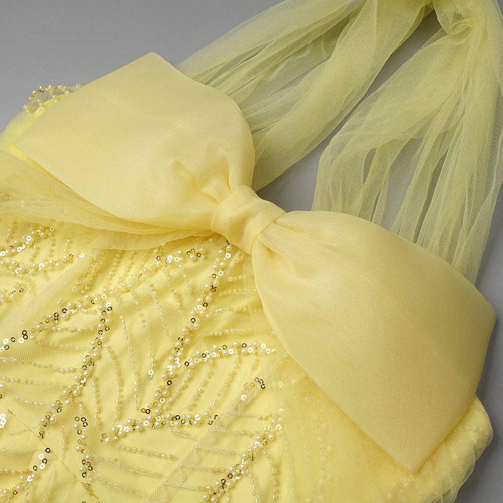 Vitesse Halter Maxi Dress with Bow in Yellow