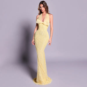 Vitesse Halter Maxi Dress with Bow in Yellow