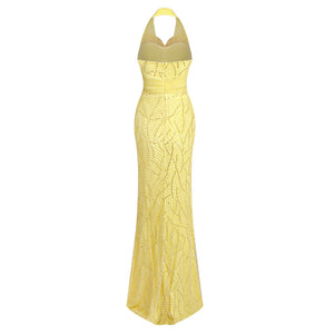 Vitesse Halter Maxi Dress with Bow in Yellow