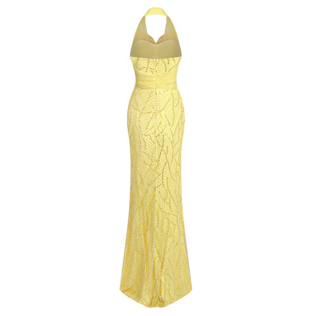 Vitesse Halter Maxi Dress with Bow in Yellow