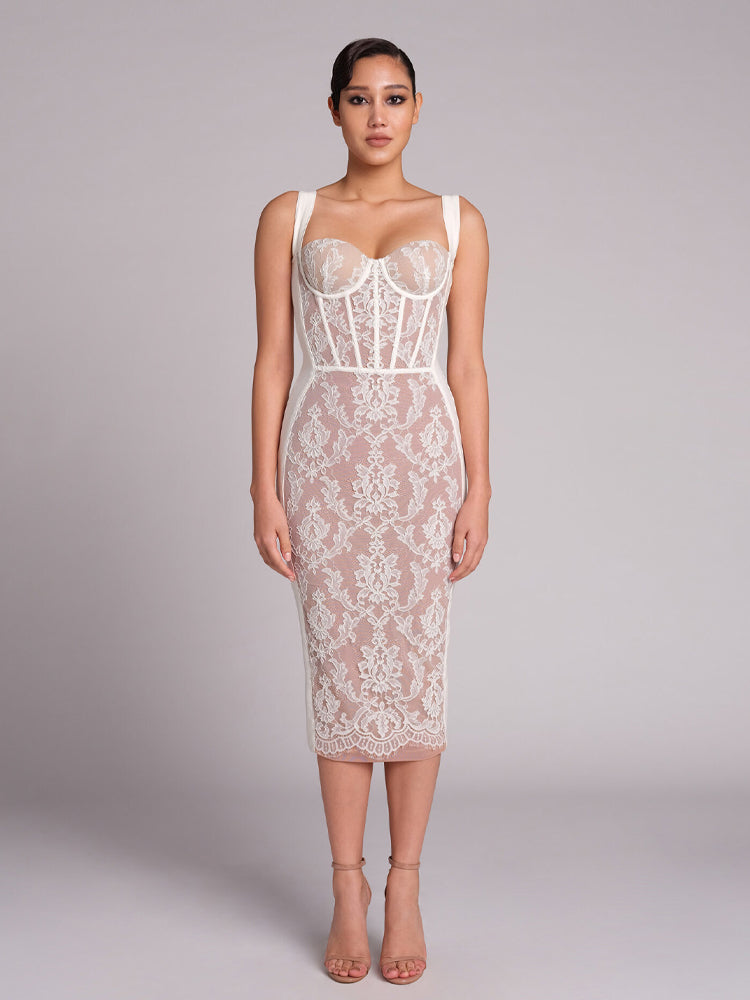 Selmori Thalia Lace Corset Midi Dress