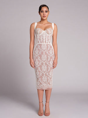 Selmori Thalia Lace Corset Midi Dress