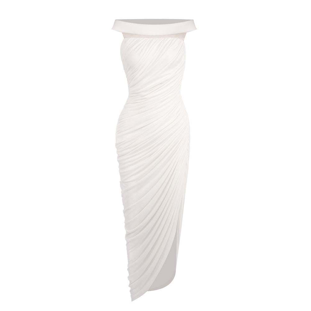 Clarté Off Shoulder Ruched Maxi Dress