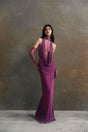 Selmori Célestine Magenta Lace Bodice Ruched Maxi Dress Purple