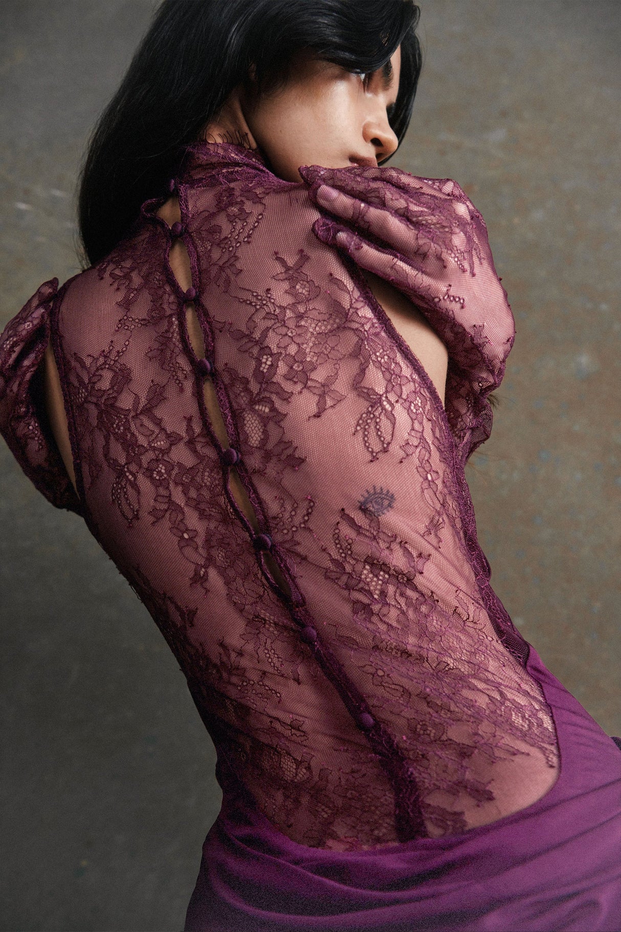Selmori Célestine Magenta Lace Bodice Ruched Maxi Dress