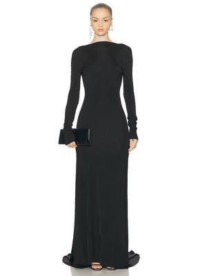 Selmori Orianne Long Sleeve Backless Maxi Dress Black