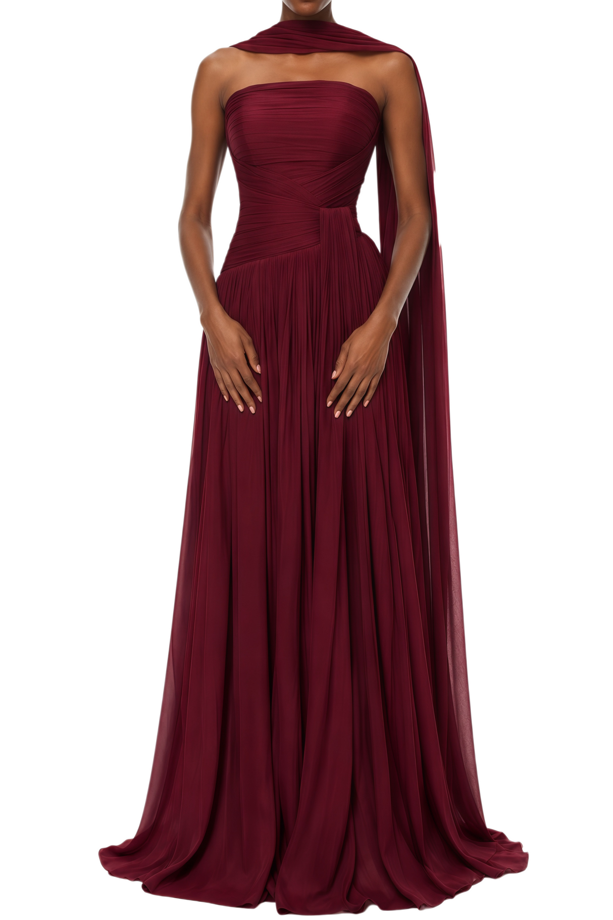Oiseau Strapless Pleated Maxi Dress with Scarf