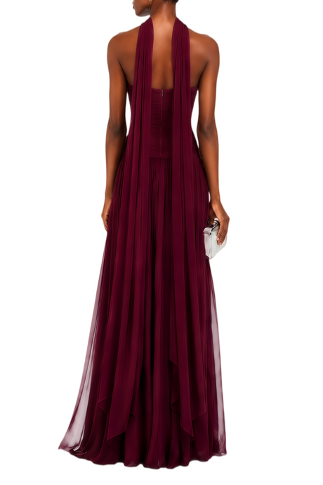 Oiseau Strapless Pleated Maxi Dress with Scarf