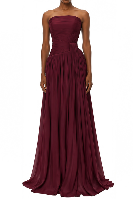 Oiseau Strapless Pleated Maxi Dress with Scarf