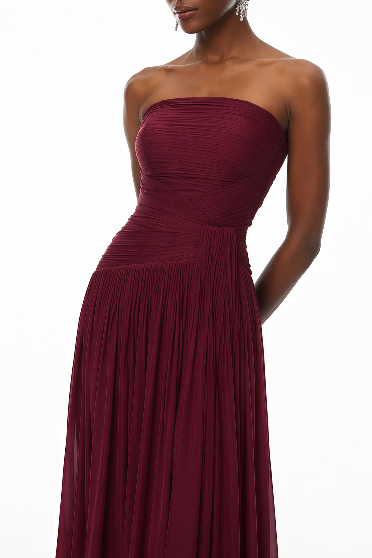 Oiseau Strapless Pleated Maxi Dress with Scarf