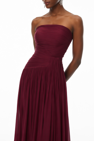 Oiseau Strapless Pleated Maxi Dress with Scarf