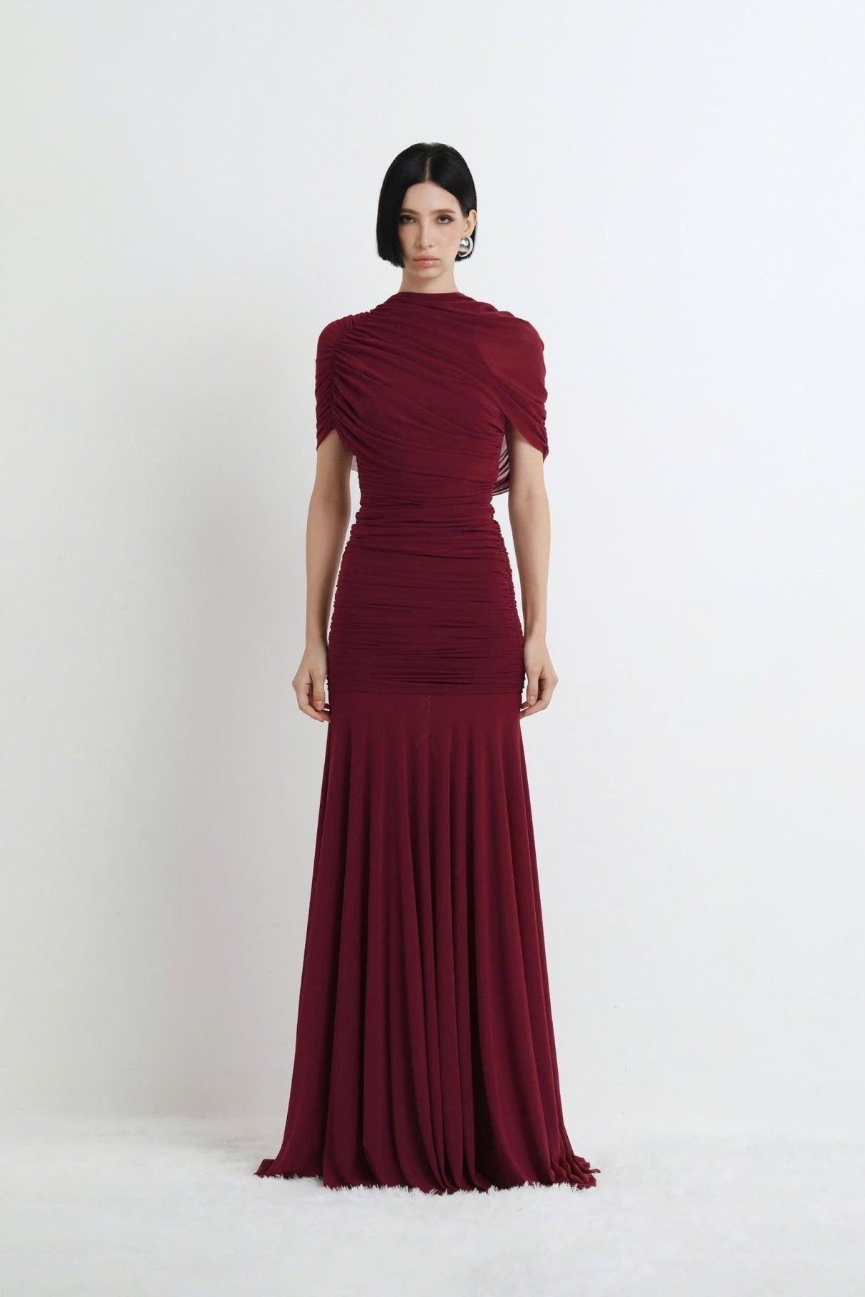 Selmori Mado One Shoulder Ruched Maxi Dress Red