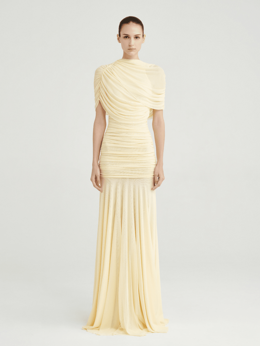 Selmori Mado One Shoulder Ruched Maxi Dress Yellow