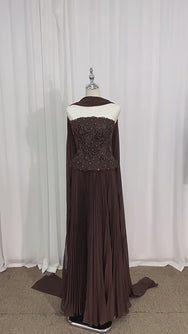 Marcelline Strapless Beaded Lace Corset Two-Piece Maxi Dress with Scarf - Brown video