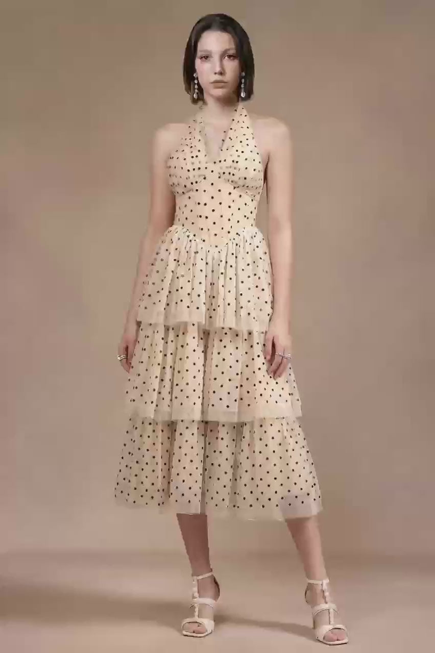 Emma Polka Dot Halter Tiered Midi Dress