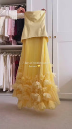 Florélie Strapless Floral Pleated Maxi Dress / Yellow