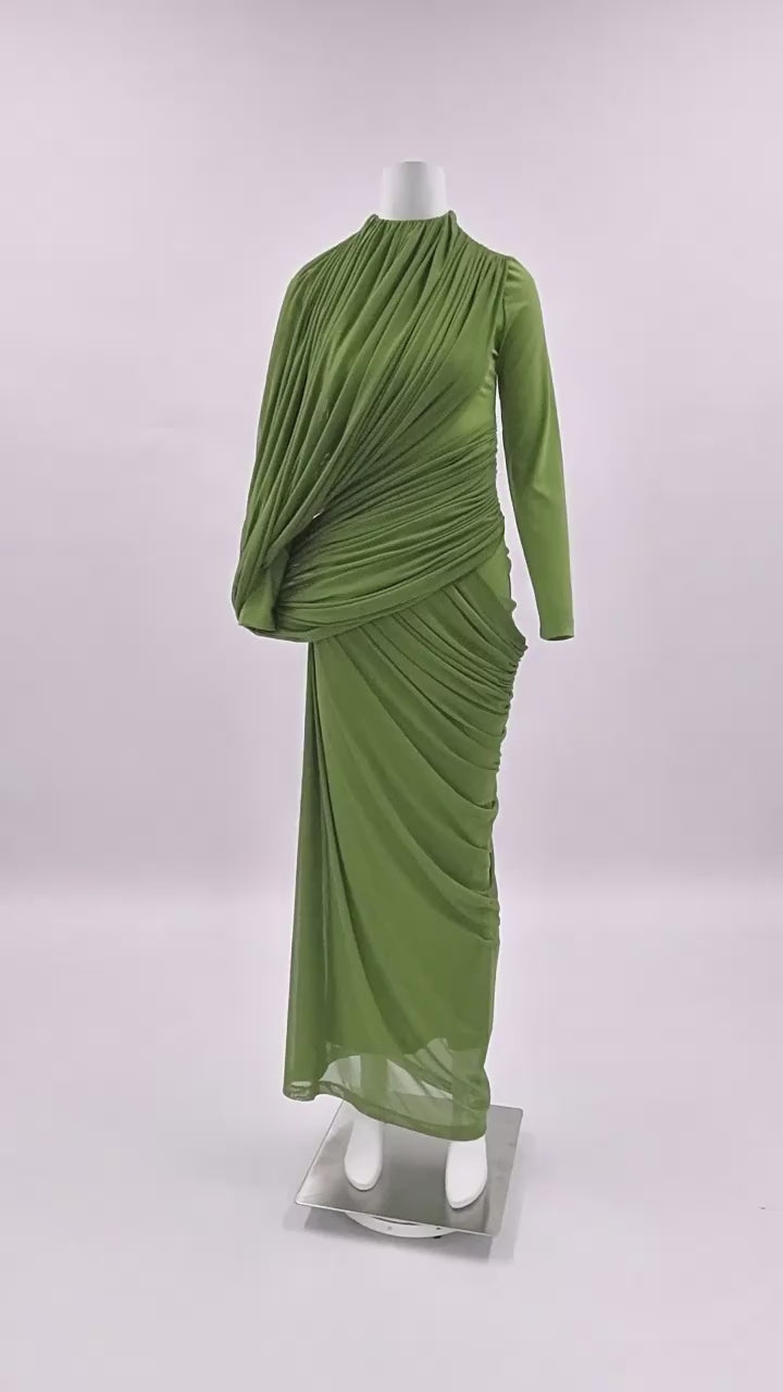 Anaëlle Draped High Neck Long Sleeve Maxi Dress