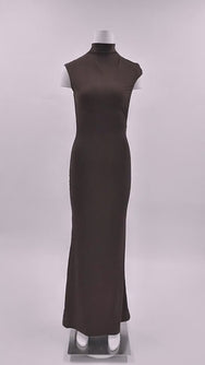 Élodrienne High-Neck Open-Back Draped Maxi Dress - Brown_-_selmori.com_-_24