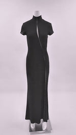 Vespera Black Keyhole Maxi Dress with High Thigh Slit