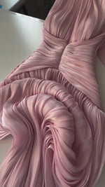 Vraie Plunging V-Neck Pleated Maxi Dress / Rose Pink