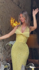 Vitesse Halter Maxi Dress with Bow in Yellow