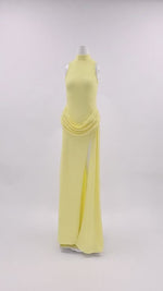 Vague Yellow Halter Draped Waist Slit Maxi Dress