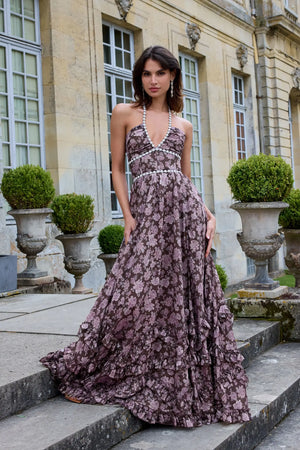Opéra Floral Plunge Slit Maxi Dress