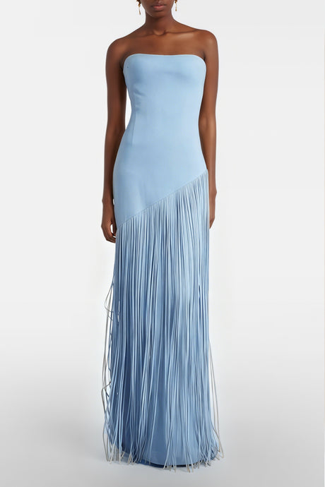 Apparat Fringed Maxi Dress with Shawl / Blue