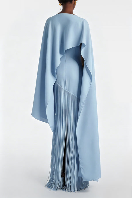 Apparat Fringed Maxi Dress with Shawl / Blue
