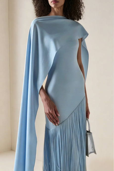Apparat Fringed Maxi Dress with Shawl / Blue