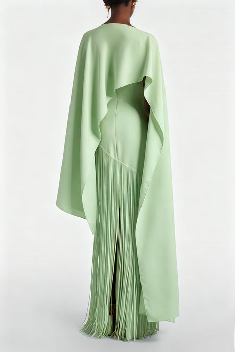Apparat Fringed Maxi Dress with Shawl / Green