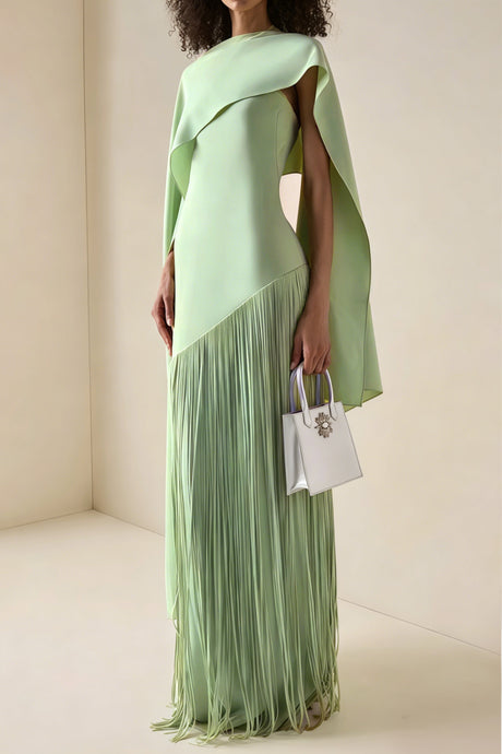 Apparat Fringed Maxi Dress with Shawl / Green
