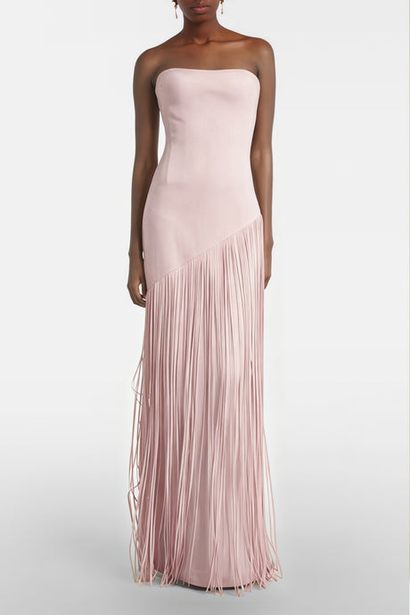 Apparat Fringed Maxi Dress with Shawl / Light Pink