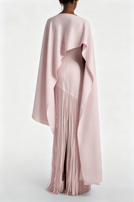 Apparat Fringed Maxi Dress with Shawl / Light Pink