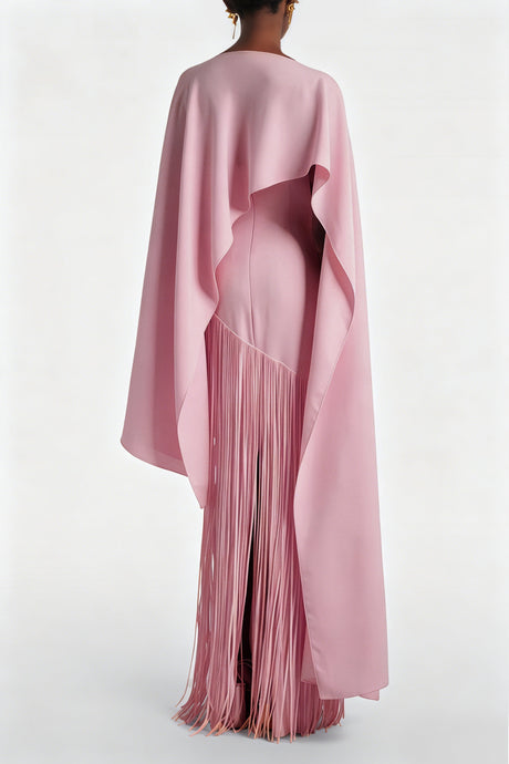 Apparat Fringed Maxi Dress with Shawl / Pink