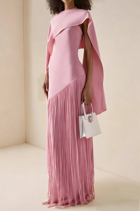 Apparat Fringed Maxi Dress with Shawl / Pink