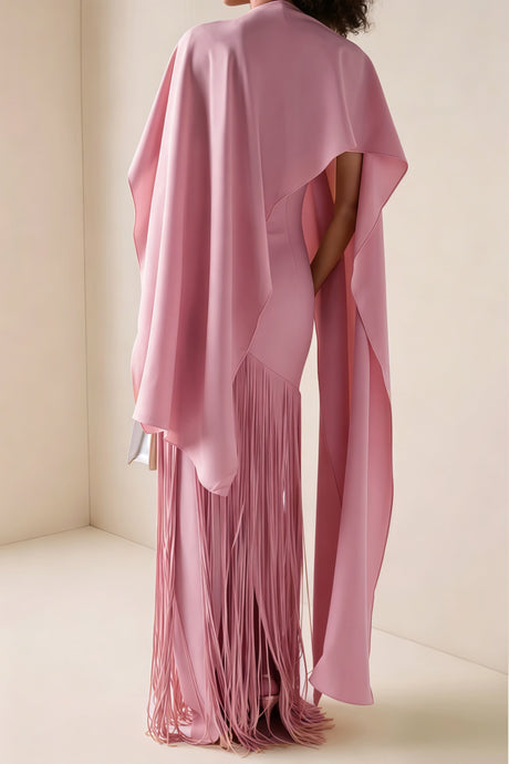 Apparat Fringed Maxi Dress with Shawl / Pink