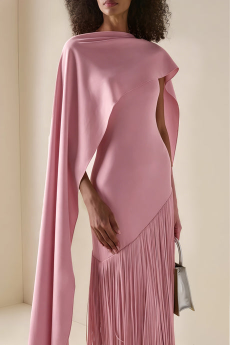Apparat Fringed Maxi Dress with Shawl / Pink