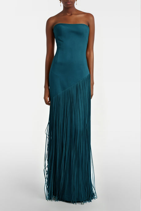 Apparat Fringed Maxi Dress with Shawl / Teal