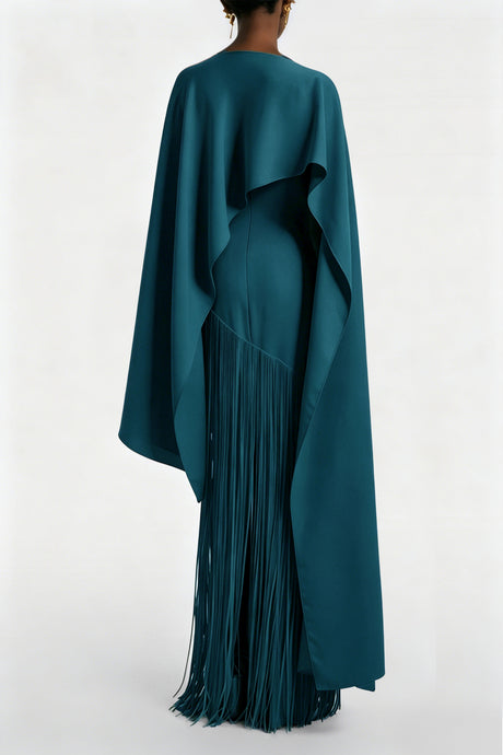 Apparat Fringed Maxi Dress with Shawl / Teal